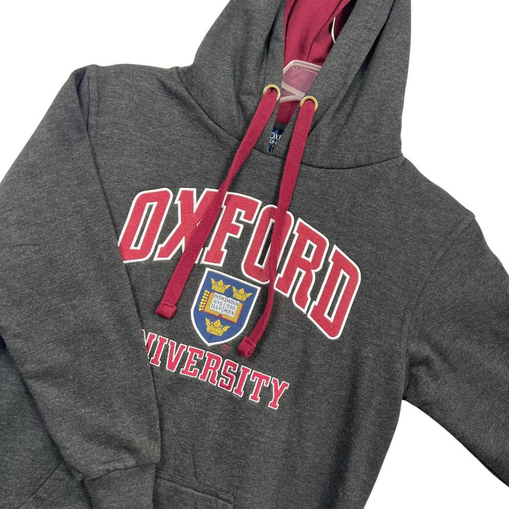 Oxford University Hoodie Unisex XS Charcoal Grey Burgundy Collegiate Sweatshirt